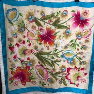 Floral Scarf with Turquoise Border